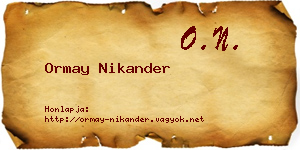 Ormay Nikander névjegykártya